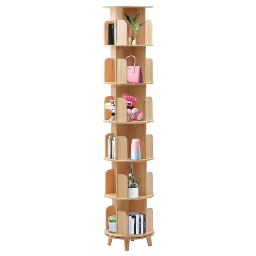 Rotating Bookshelf, 360 Display 4 Tier Floor Standing Bookcase Storage Rack for Kids&Adult, Corner Bookshelf, Wood Narrow Book Shelf Organizer for Bedroom, Living Room, Study Room, (4 Tier)