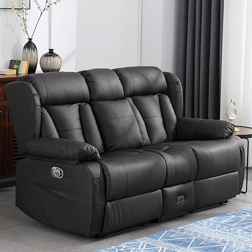 59" Manual Reclining Loveseat - Wall Hugger Double Loveseat Recliner with Side Pockets, Manual Recliner Chair RV Sofa (Brown, Loveseat)