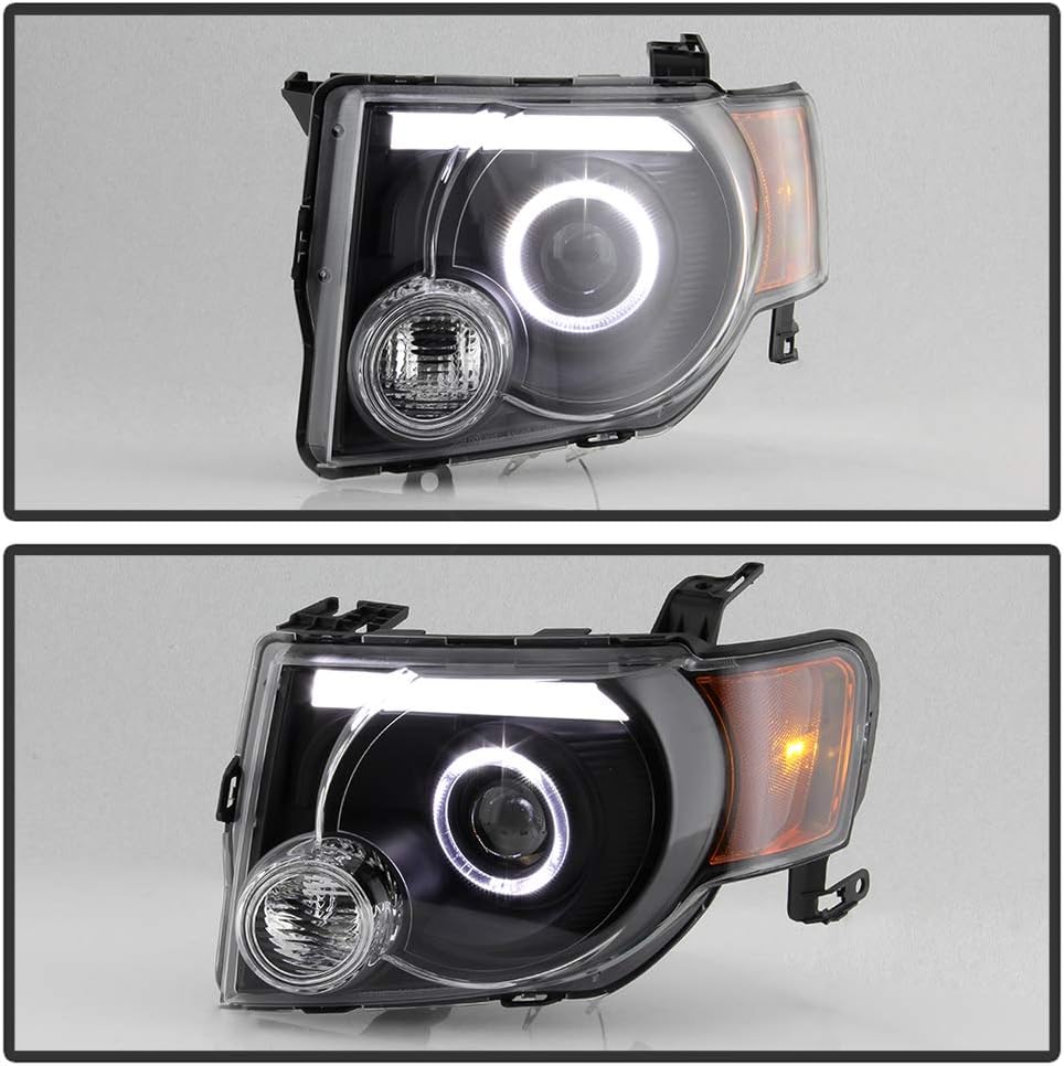 ACANII - For 2008-2012 Ford Escape SUV Black Housing LED Tube Halo Projector Headlights Headlamps Driver & Passenger