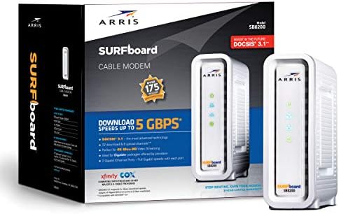 ARRIS SURFboard SB8200 DOCSIS 3.1 Gigabit Cable Modem | Approved for Cox, Xfinity, Spectrum & others | White , Max Internet Speed Plan 1000 Mbps