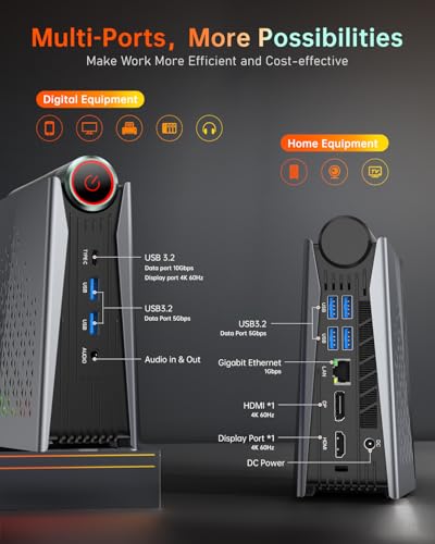 ACEMAGICIAN Kron Mini K1 Mini PC, Ryzen 7 5700U, 32GB DDR4 1TB NVMe SSD Mini Computers, Small Light Gaming PC 4K@60Hz Triple Display, Mini Desktop WiFi6 | Bluetooth 5.2 | Dual Channel | Auto Power On