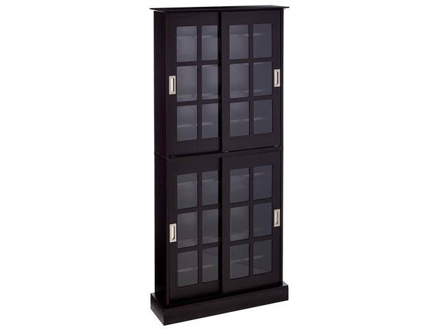 Atlantic Windowpane Multimedia-Storage Cabinet - Tempered Glass Pane Style, Sliding Doors, Stores 720 CDs, 288 DVDs, 144 CDs or