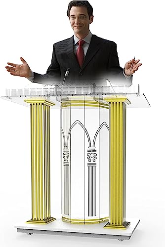 Acrylic Podium w/Casters Floor Standing Super Golden Luxury Podium Table Church Rolling Podium Conference Room Company Lectern Reception Desk