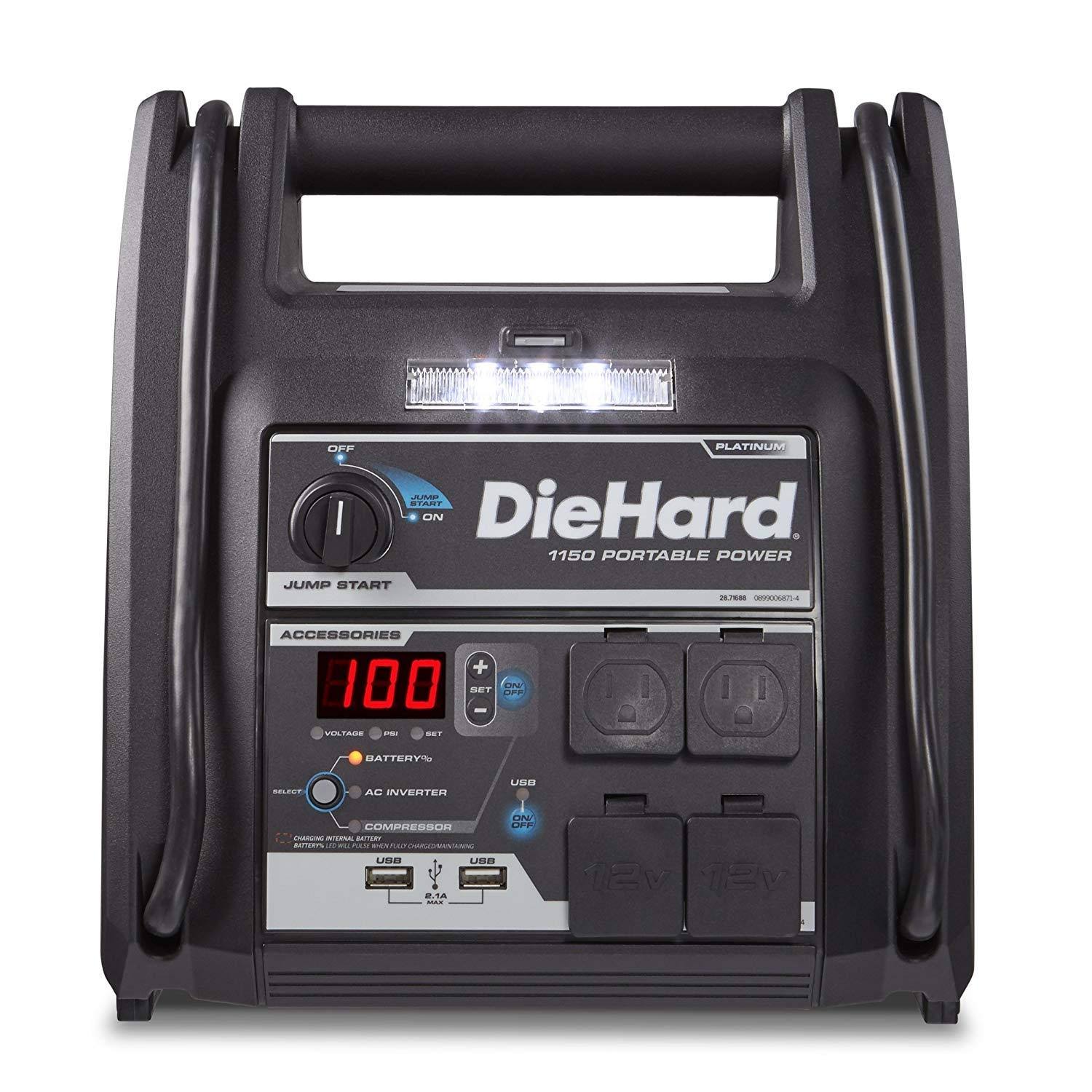 Diehard 71688 Platinum Portable Power 1150 Peak Amp 12 Volt Jump Starter Power Source with 2