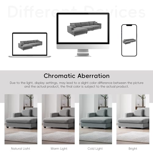 Oversized Corduroy Sectional Sofa, L Shaped Cloud Couch with USB Charging Port,Cup Holder,Deep Seat Sofa Bed with 50" Chaise, Comfy Indoor Furniture for Living Room Apartment (Beige)