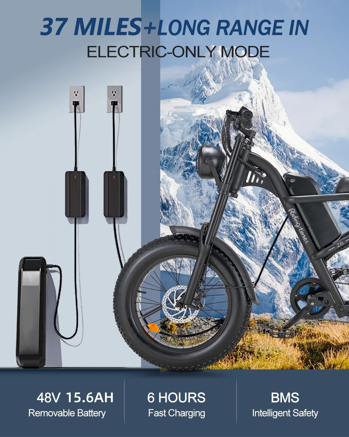 Riding'times Retro Ebike for Adults, 1500W Electric Bike Up to 28MPH & 75Miles, 20 Inch Fat Tire & 6 Layer Full Suspension, 15.6AH Removable Battery, Electric Mountain Bicycle