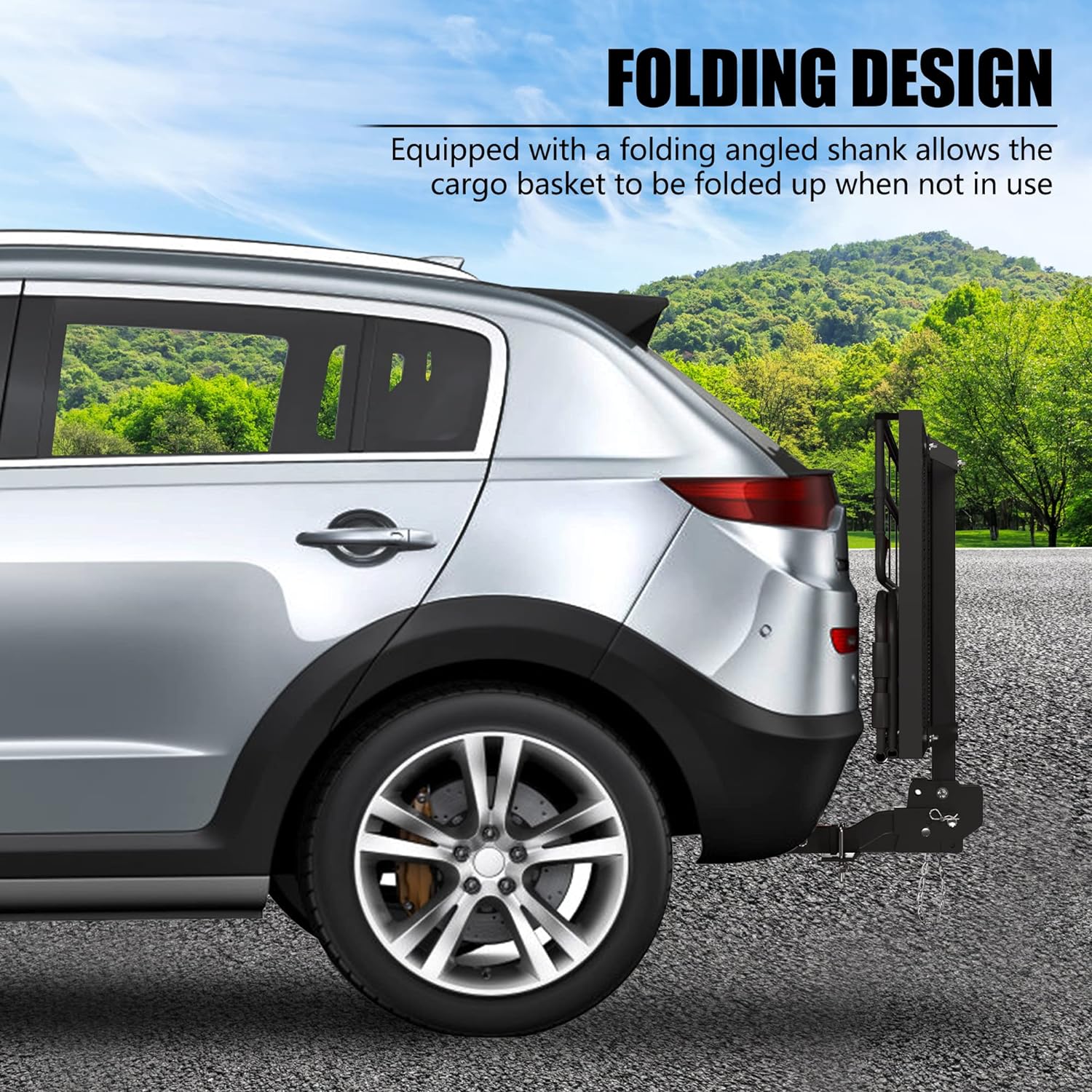 500 Lbs Heavy Duty Hitch Mount Cargo Carrier 60"x24"x14.4" Folding Rear Luggage Rack Basket Fits 2" Receiver for Car SUV Camping Traveling with Stablizer Waterproof Bag Net Ratchet Straps Lock