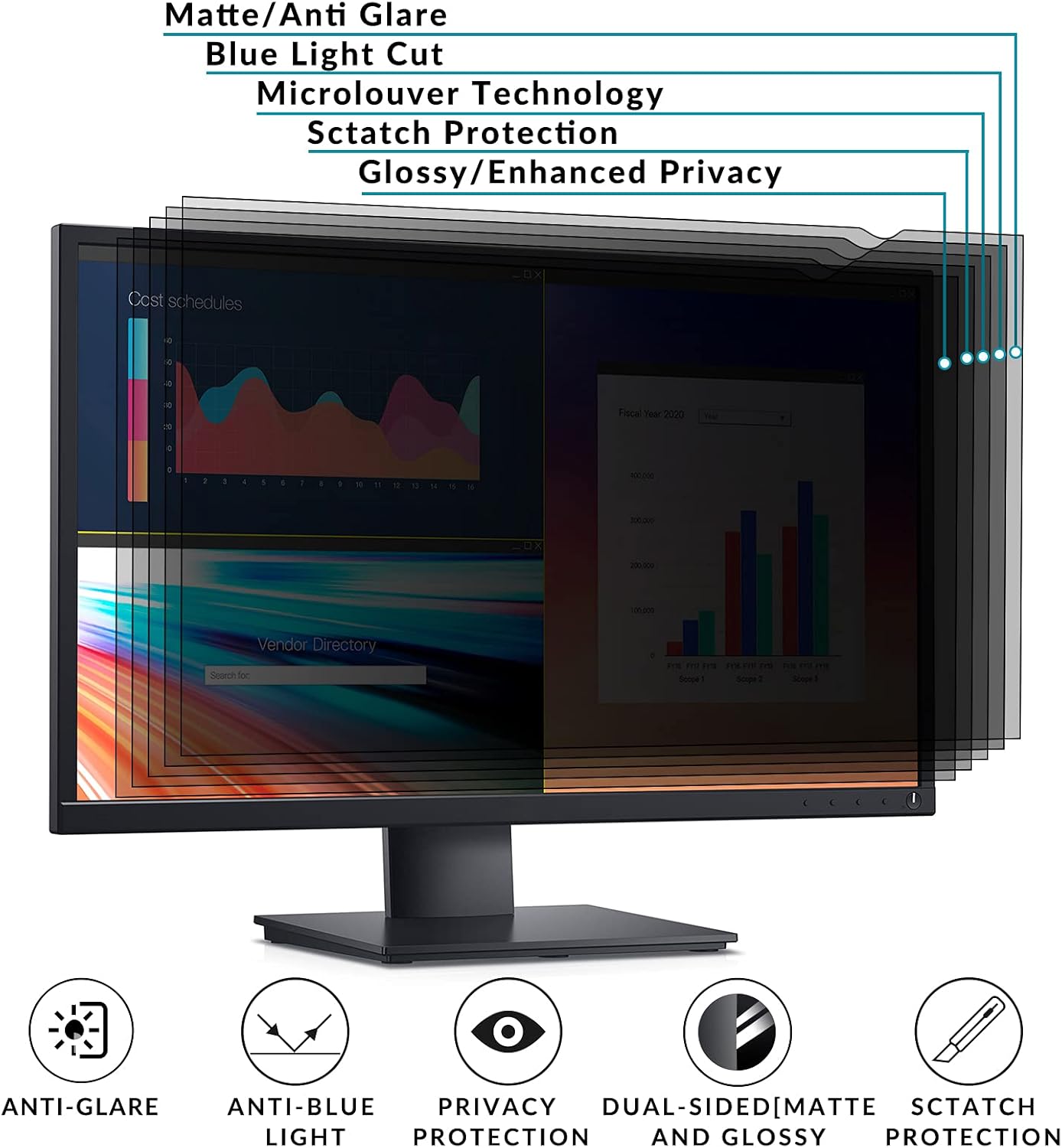21.5 inch Computer Privacy Screen Filter - Compatible 16:9 Aspect Ratio Widescreen Monitor - Blue Light Filter - Anti-Glare & Anti-Scratch Protector Film (21.5" Widescreen (16:9))