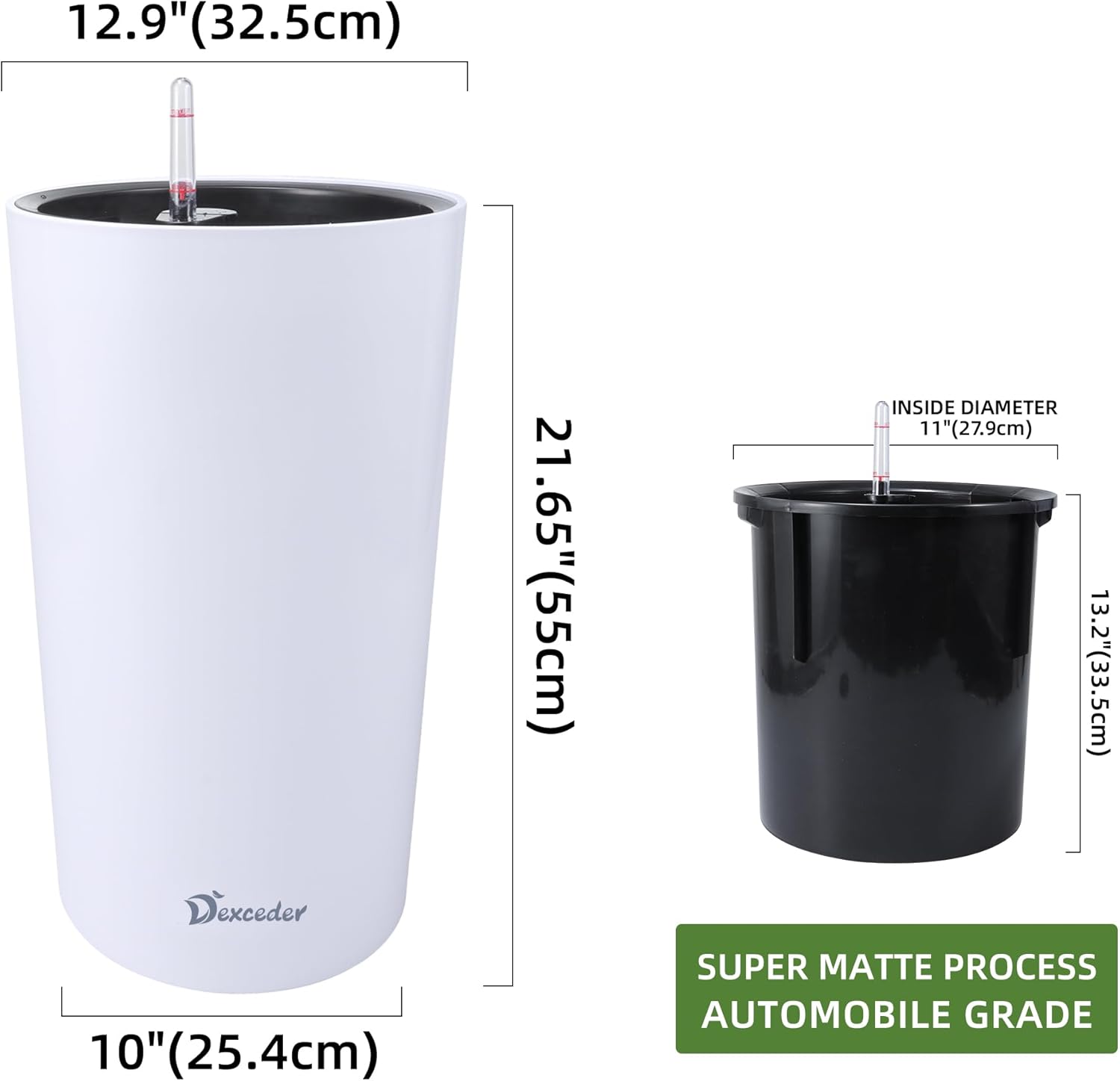 18x17 & 22x13 Self Watering Floor Standing Planter with Water Level Indicator (White Matte)