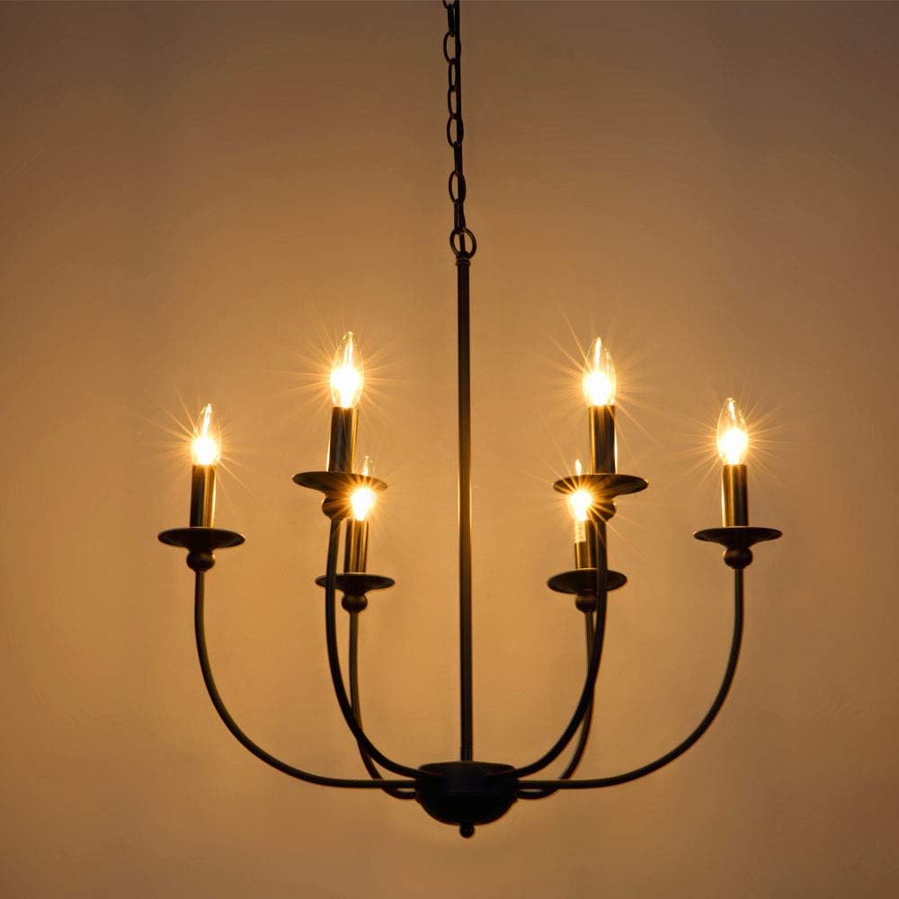 Derksic Black Farmhouse Chandelier 6-Light Wrought Iron Chandelier Rustic Candle Ceiling Pendant Light Fixture for Dining Room Kitchen Island Living Room Foyer Bedroom Entryway