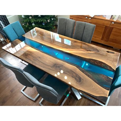 Customized Large Epoxy Table,Blue Resin River Look, Resin Dining Table for 2, 4, 6, 8, Epoxy Coffee Table, Living Room Table, Home décor (16.5" Inches Tall, 36 x 20 Inches)