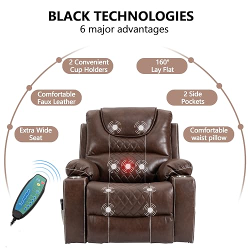 Power Lift Chair Lay Flat Recliner Infinite Position Electric Dual Motor Stand Up Lift Chair with Massage and Heat for Adults,Heavy Duty Recliners with 2 Remote Controls and Two Cup Holders