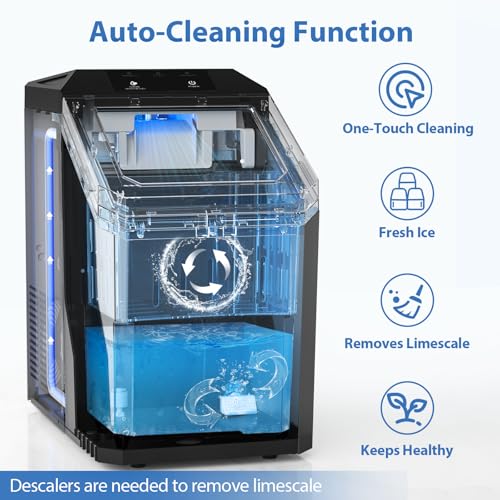 Aeitto Nugget Ice Maker Countertop, 55lbs/Day, Large Capacity Chewable Ice Maker, Rapid Ice Release in 5 Mins, Self-Cleaning with Stainless Steel Housing Ice Machine for Home Office and Party, Black