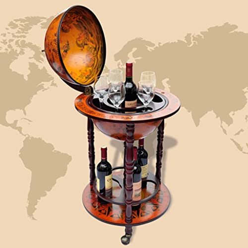 Globe Bar Wine Stand Eucalyptus Wood,Antique World Globe Bar Cart with Wine Bottle and Glass Holder for Home and Office Entertainment