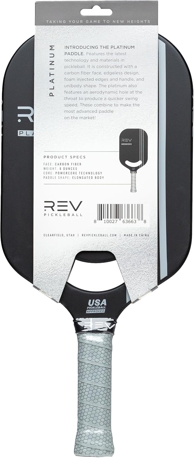 REV Pickleball Paddle - Platinum - Carbon Fiber Pro Performance Racket Approved for PPA Tournament Play