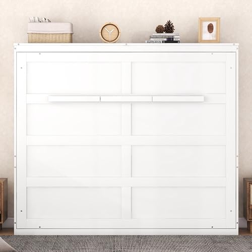 Harper & Bright Designs Queen Size Murphy Bed Wall Bed with Storage Shelves, Wardrobe and LED Lights, Space-Saving for Multipurpose Guest Room or Home Office, Gray