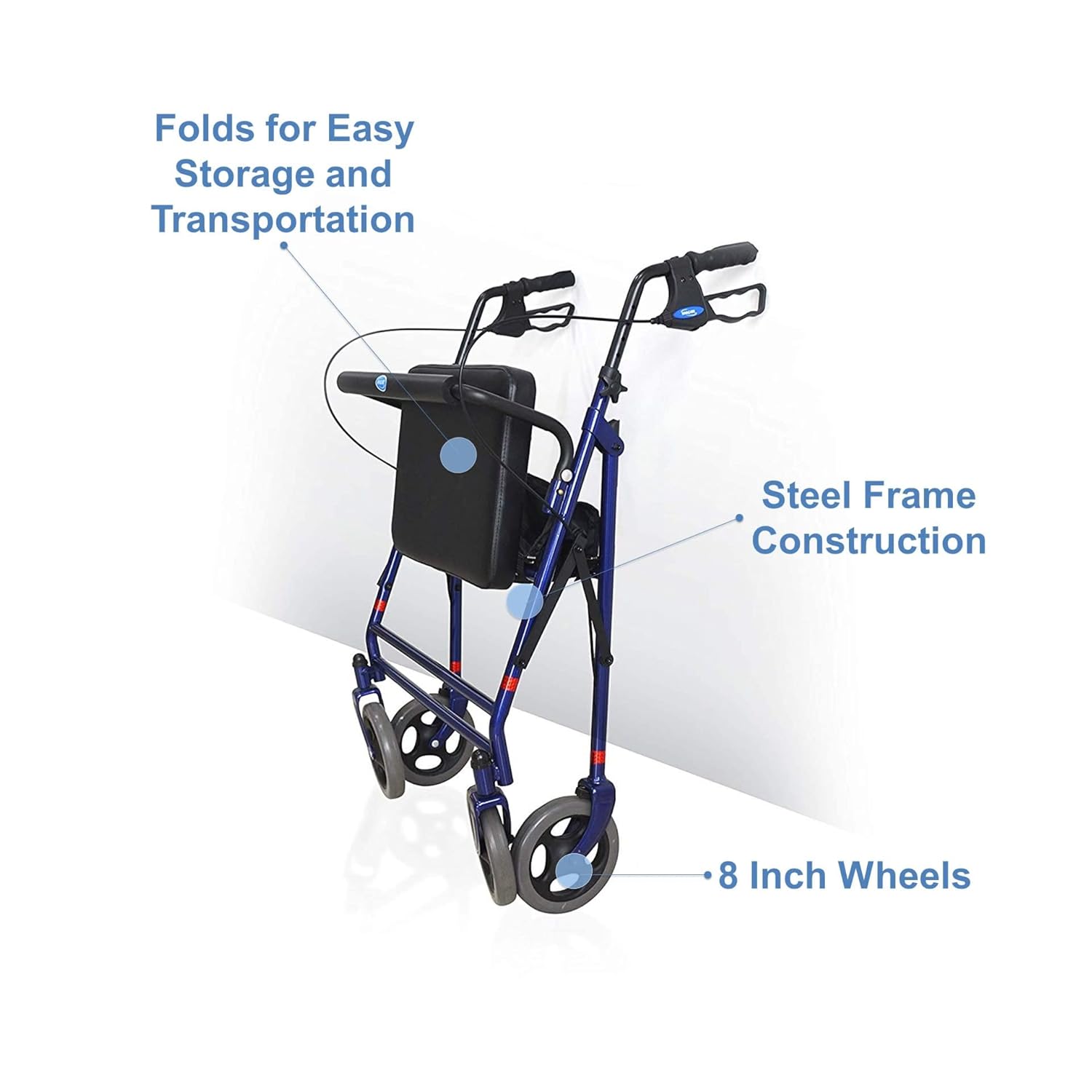 Invacare Bariatric Rollator, 500 lb. Weight Capacity, Flip-Up Padded Seat, 66550, Blue