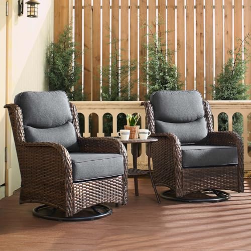 Luxury Patio Furniture Set with 6-inch Thick Cushion, Outdoor Couch and High Back Swivel Rocker Patio Chairs, 7PCS Wicker Conversation Set for Deck, Yard, and Poolside in Blue (V2)