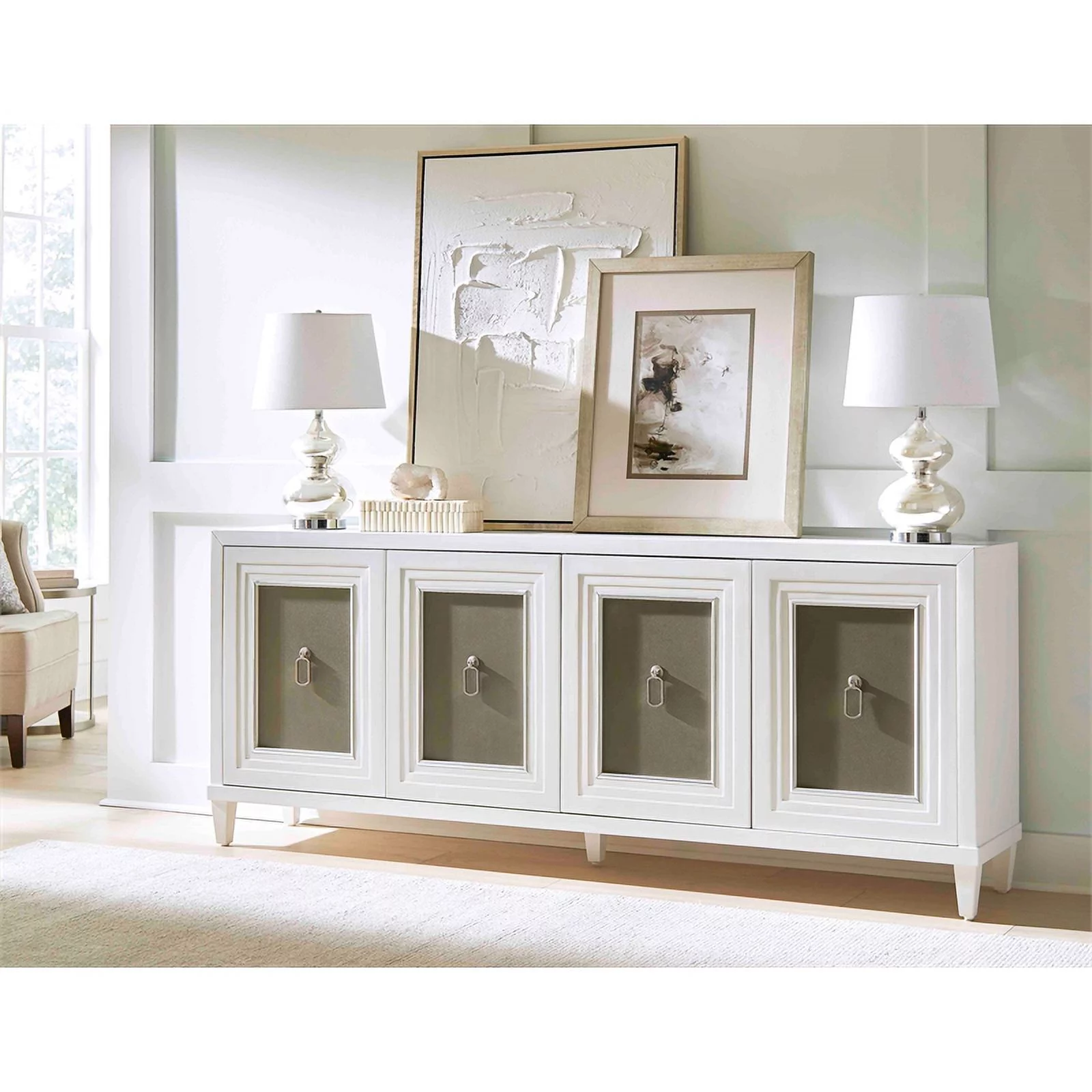 Modern Wood 80" Console with with doors TV Stand Fully Assembled White