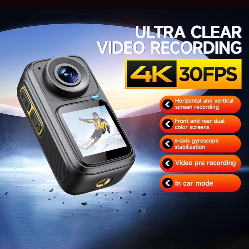 True 4K 30FPS 55MP WiFi Action Camera 4K Ultra HD 6 Axis Anti-shake Dual Screens HDR Vlog Camera 4K Camcorder Outdoors Underwater Camera with Waterproof case Remote Control, 64GB Micro SD Card