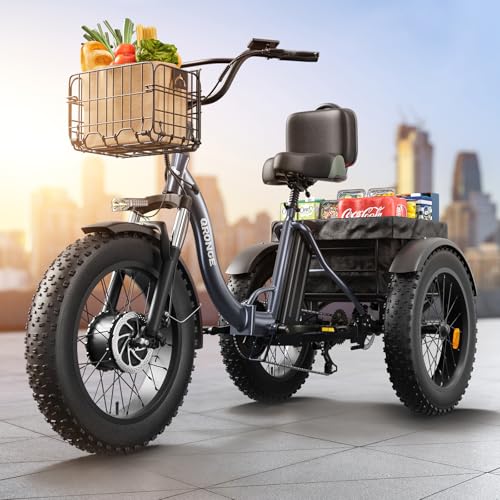 Electric Tricycle for Adults 960W Peak, 36V 15AH Battery Ebike 50 Miles Range with Large Rear Basket, Electric Trike 20" Fat Tire, Max 25MPH 3 Wheel Folding Electric Trike for Adults(Lava)
