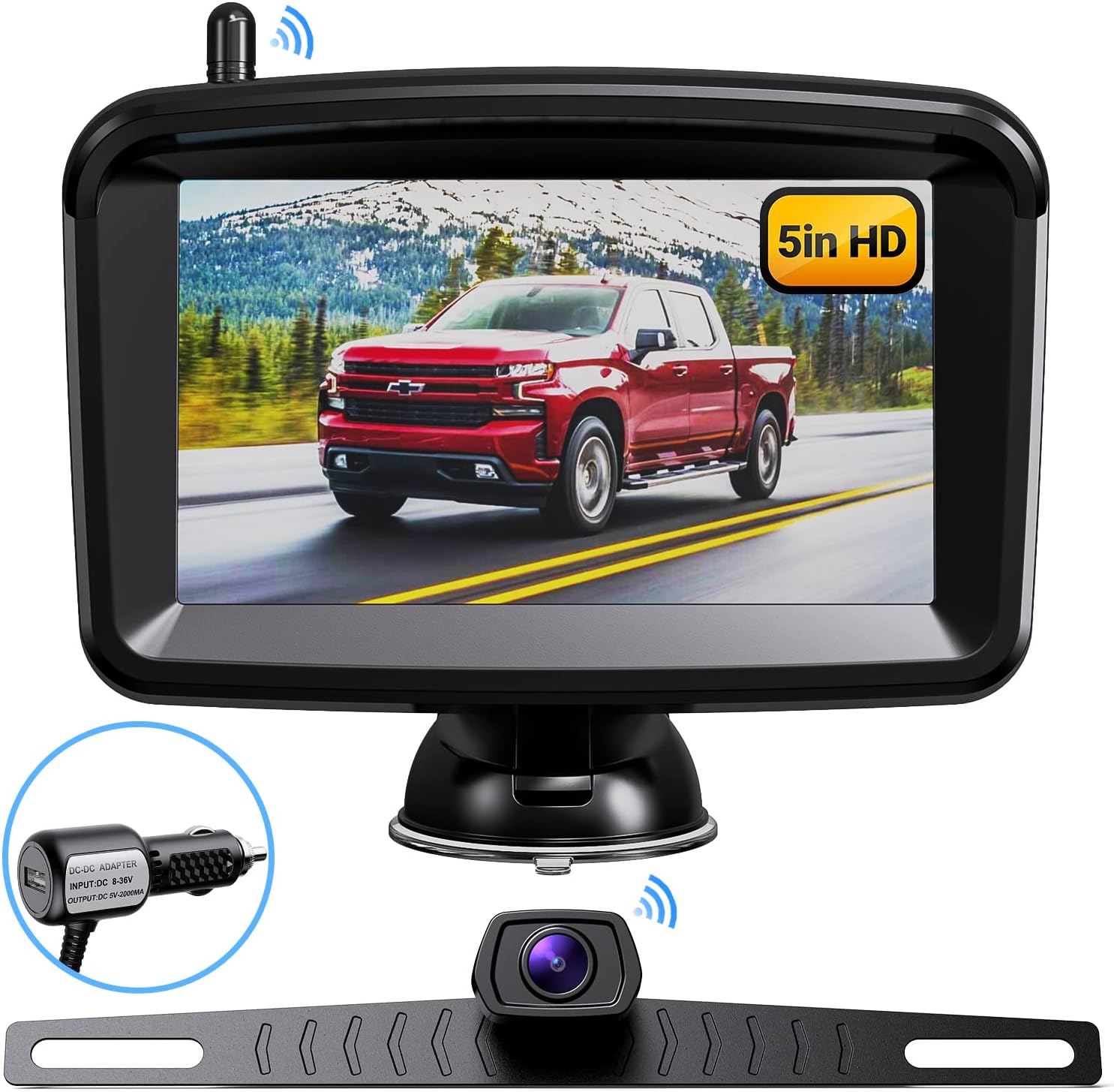 Wireless Backup Camera 5 Monitor, 1080P HD License Plate Camera w/ 100ft Stable Signal for Rear View Car Pickup Truck Sedan Rv Van Camper, Night Vision& Waterproof System CF3