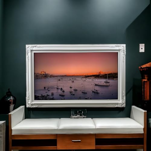 TV frame for Samsung The Frame TV, fits 55 and 65 inch TVS. Pure White Satin (not for use with other models) Handmade wood ornate TV Frame