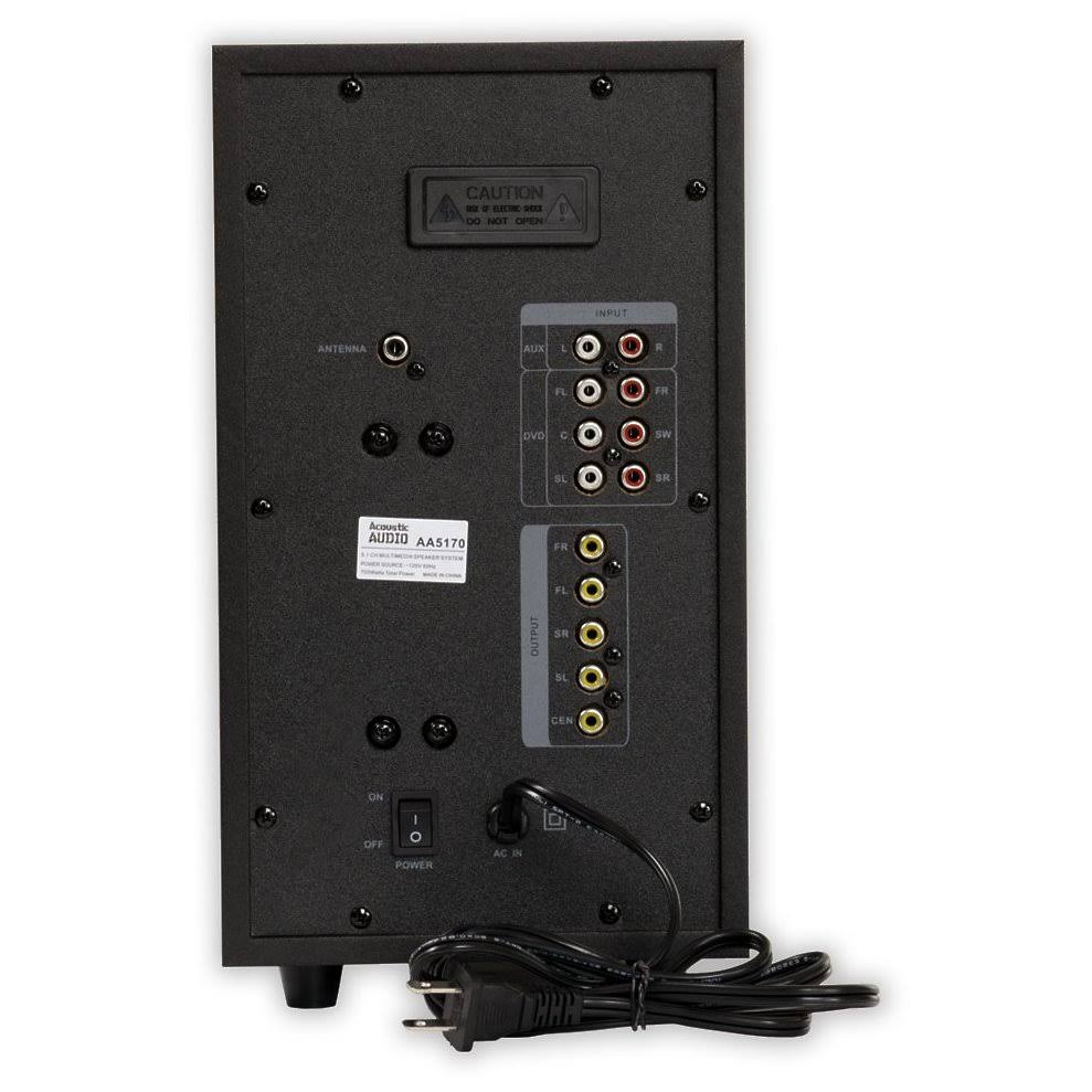 Acoustic Audio AA5170 Home Theater 5.1 Bluetooth Speaker System with FM and 2 Extension Cables
