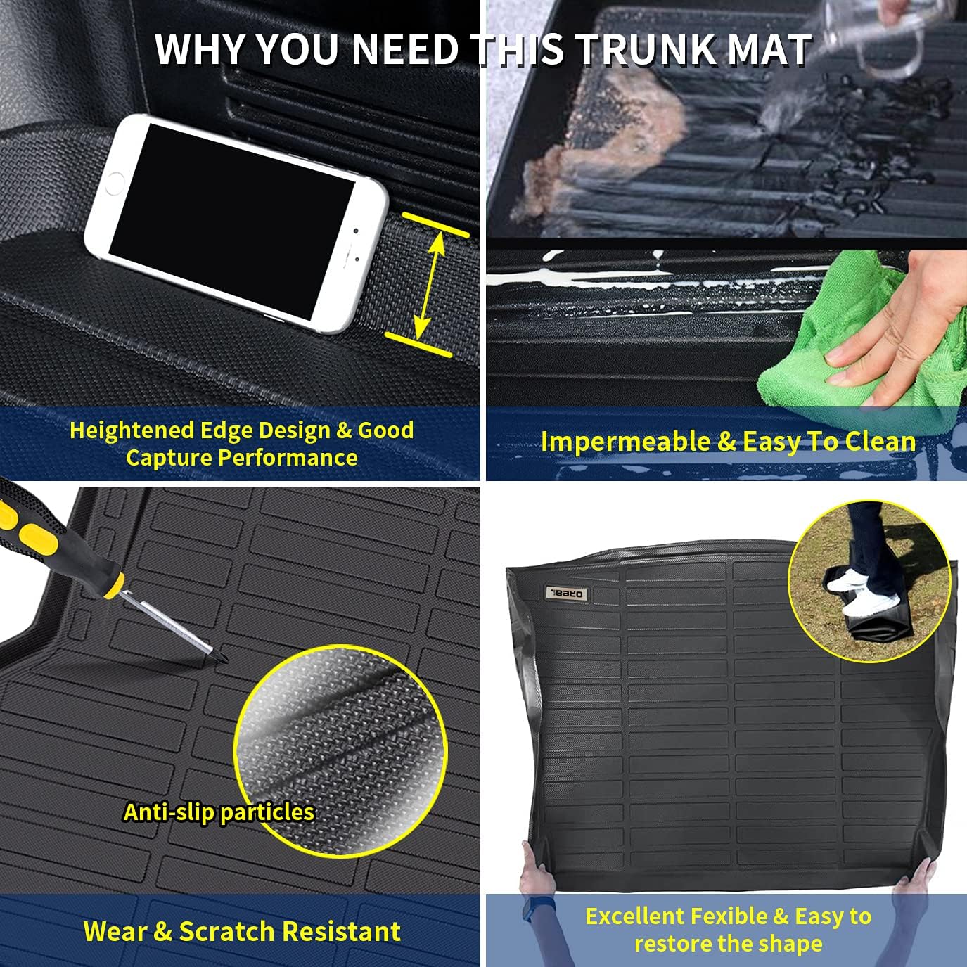 orealtrend Black Trunk Mat Replacement for Mazda CX 5 CX-5 2017-2022 Car Rear Cargo Liner Floor Cover All Weather Protection Waterproof Durable Odorless Custom Fit Pack of 2