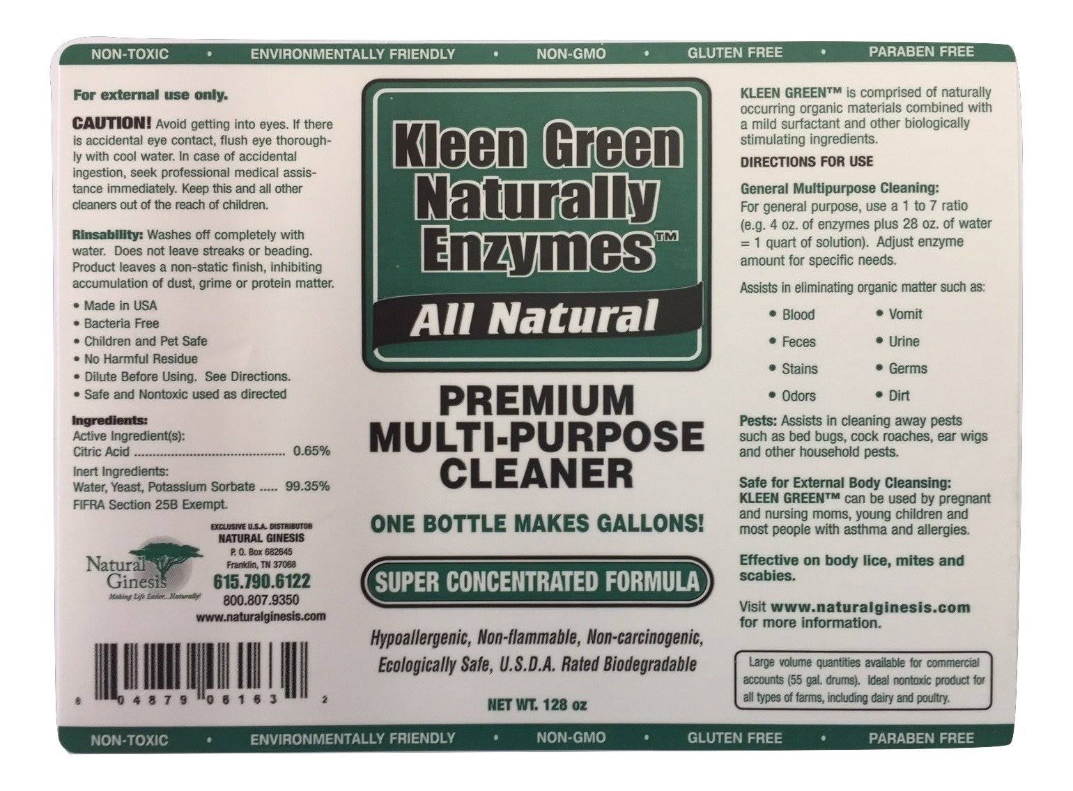 Kleen Green Naturally - 128 oz Concentrated Formula