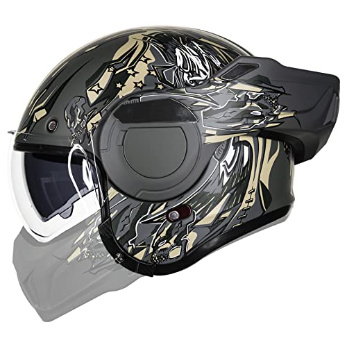 ILM Vintage Full Face Modular Motorcycle Helmet for Adults Men ATV UTV Snowmobile with 180° Reversible Chin Guard DOT Model-B707(Matte Black, L)