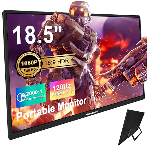 aimuonos 18.5inch Portable Monitor for Laptop,1080P Laptops Monitors 120Hz FHD HDR Plug&Play HDMI IPS Display Dual Speakers Travel External Screen for PC,Tablet,Mac,Switch,Xbox,PS3/4/5 Will
