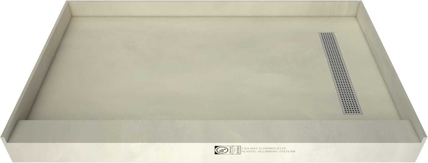 Tile Redi T4260R-SCDNPVZ Shower Pan Kit with Flashing, Right Drain- Single Curb Shower Base, 2" PVC Drain and Grate Included, 60" Width x 42" Depth