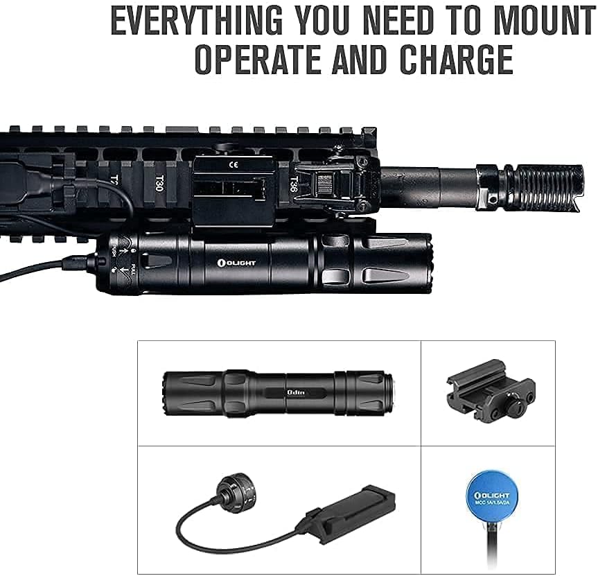 OLIGHT Odin 2000 Lumens Rechargeable Picatinny Rail Mounted Tactical Flashlight with Remote Pressure Switch, Bundled with MLOK Slide Rail Mount Rail Adapter for Odin Mini and Odin Tactical Light