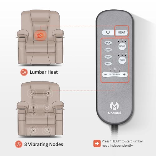 MCombo Small Power Lift Recliner Chair with Massage and Heat for Petite People, Cup Holders, USB Ports, Side Pockets, Fabric 7569 (Small-Regular, Brown)