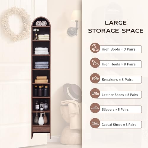 71" Tall Arched Bookshelf, 7 Tiers Arch Bookcase with Storage, Modern Farmhouse Book Shelf with Adjustable Shelves, Wood Bookshelf w/Open Display Shelves for Living Room, Office (Natural)