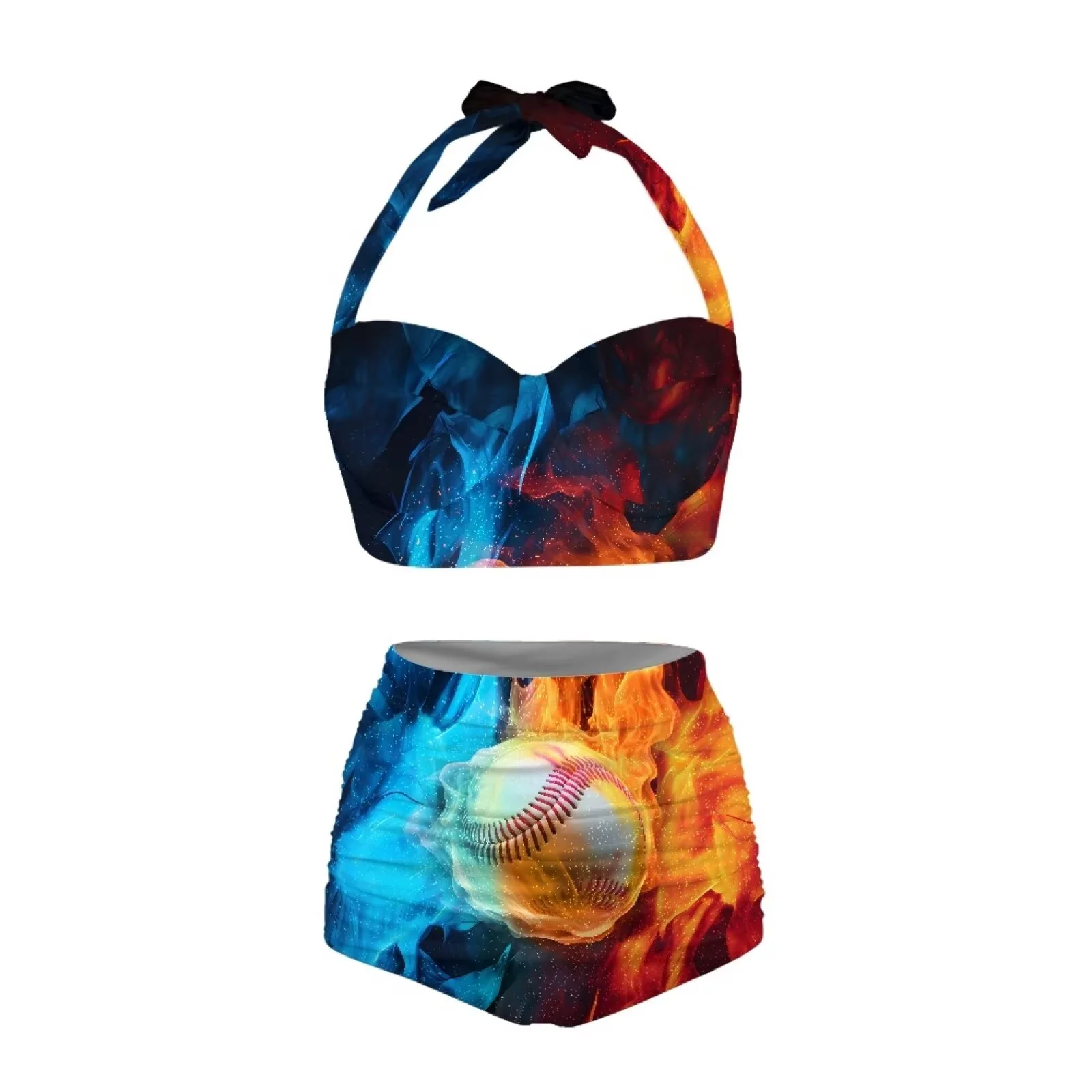 STUOARTE Fashion Bikinis for Women V Neck Halter 2 Piece Swimsuit Baseball Fire Push Up Bathing Suit Breathable Size M Beachwear with Adjustable Elastic Strap - Curated Treasures Market