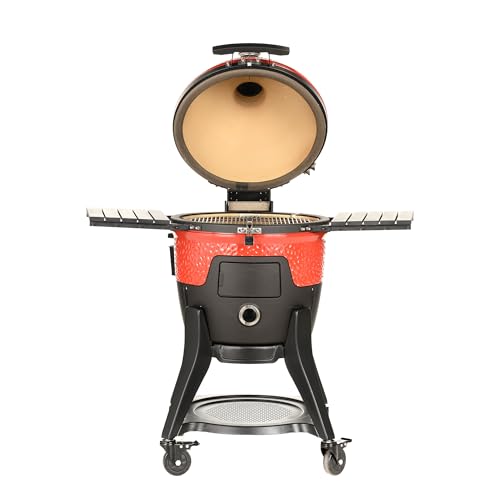 Kamado Joe Pellet Joe Grill, Classic Joe, 18-inch Ceramic Wood Pellet Grill and Smoker with Cart, Side Shelves, Stainless Steel Grates and 250 Cooking Square Inches in Red, Model KJ15260020