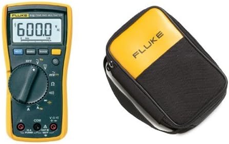 Fluke 115 Digital Multimeter, Measures AC/DC Voltage To 600 V and AC/DC Current to 10 A, Measures Resistance, Continuity, Frequency, and Capacitance, Includes Carrying Case and Silicone Test Lead Set