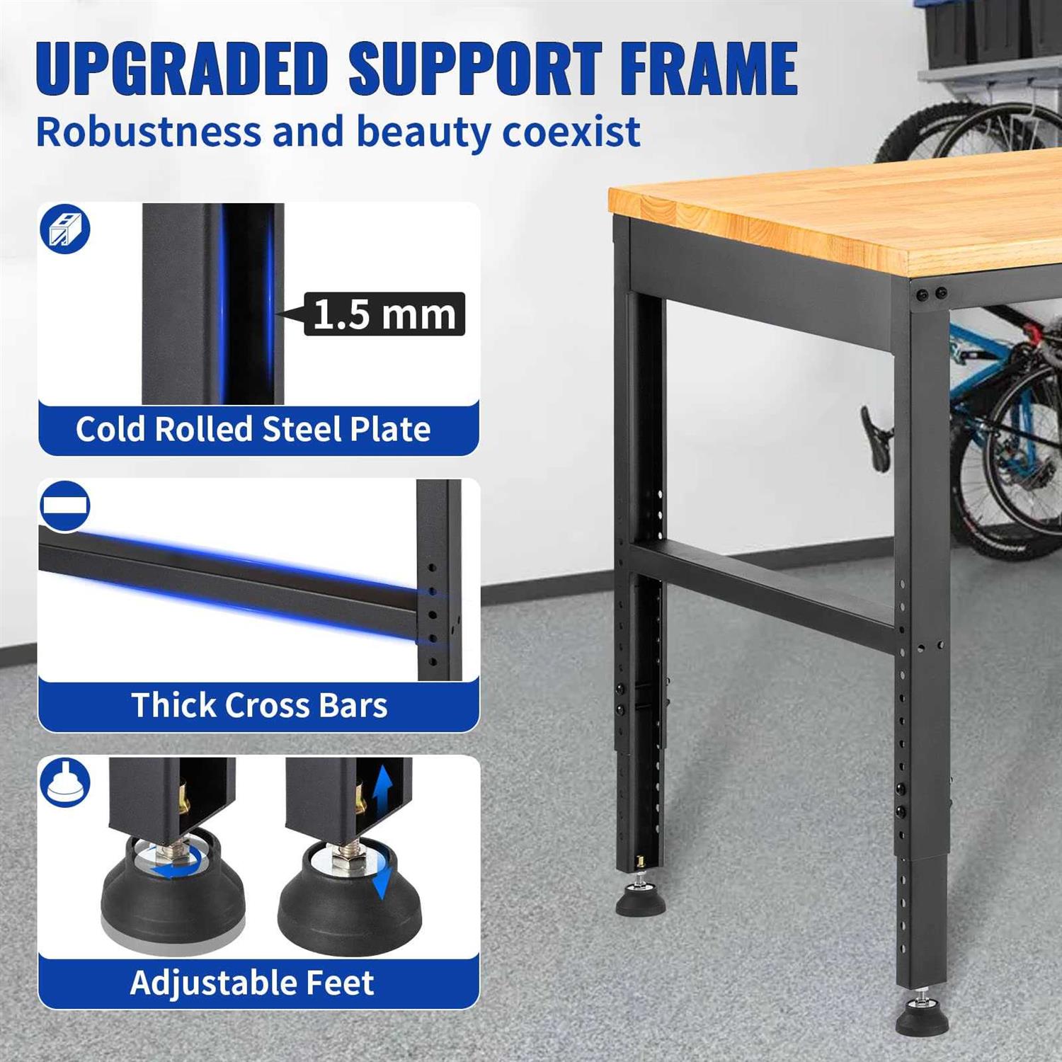 VEVOR Workbench Adjustable Height 20 Garage Table w - Shop Hardware Tools Online Store