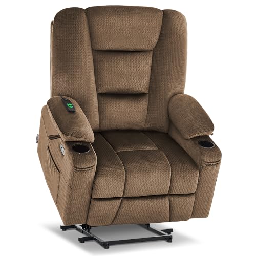 MCombo Small Power Lift Recliner Chair with Massage and Heat for Petite People, Cup Holders, USB Ports, Side Pockets, Fabric 7569 (Small-Regular, Brown)