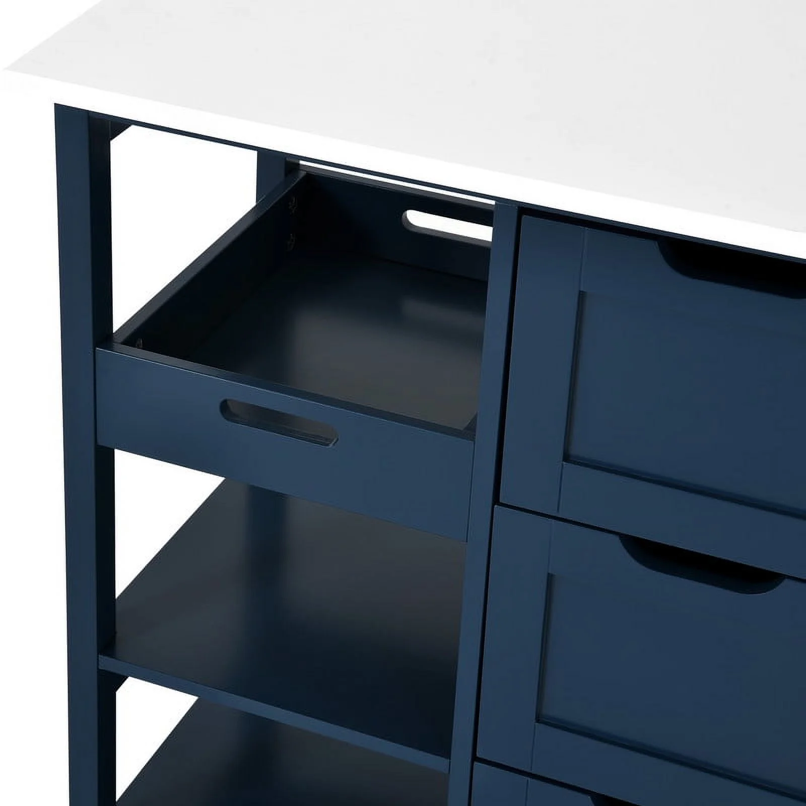 DWVO 3 Tier Kitchen Island Cart with Storage, Rolling Kitchen Cart with Large Countertop, Opening Shelves and Drawers for Kitchen Dining Room, Blue