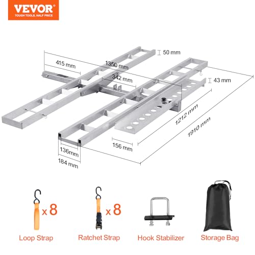 VEVOR Motorcycle Carrier, 2-Bike 600 LBS Aluminum Motorcycle Carrier Hitch Mount, Loading Ramp, Scooter Dirt Bike Trailer Hauler, Ratchet Straps and Stabilizer, for Car, Truck with 2" Hitch Receiver