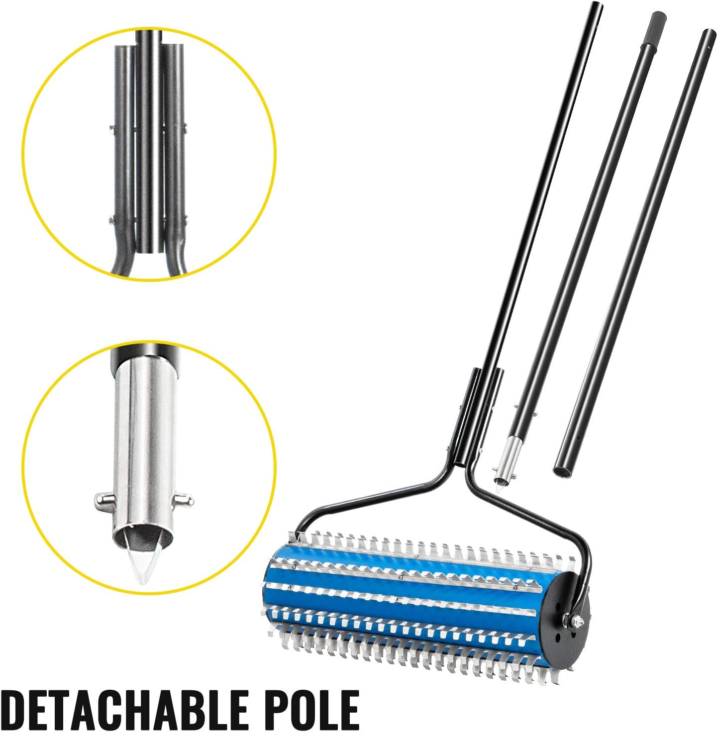 Happybuy Roller Weed Rake, 12 ft Lake Weed Cutter, Clean Aquatic Weeds Muck Silt Lake Rakes, Lake Weed Rake for Lake Pond Beach and Landscaping, Lake Weed Roller Rake with Extension Pole and Rope