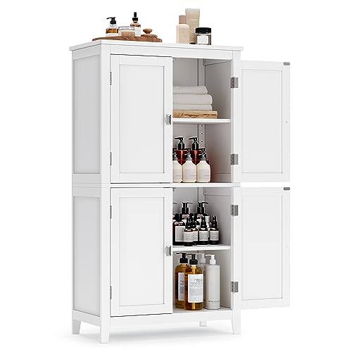 VASAGLE Bathroom Floor Storage Cabinet, Bathroom Storage Unit, Freestanding Cabinet with 4 Doors, Adjustable Shelves, 11.8 x 23.6 x 43.3 Inches, Forest Green UBBC552C01