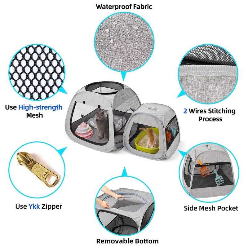 Tenrai Portable Cat Playpen, Trapezoidal Design for Better Standing, Foldable Pet Tent for Indoor and Outdoor Use of Kitten and Puppy - Pet Supplies online store