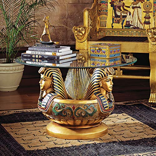 Design Toscano Three Heads of Tutankhamen Egyptian Coffee Cocktail Table, 31 Inch, full color