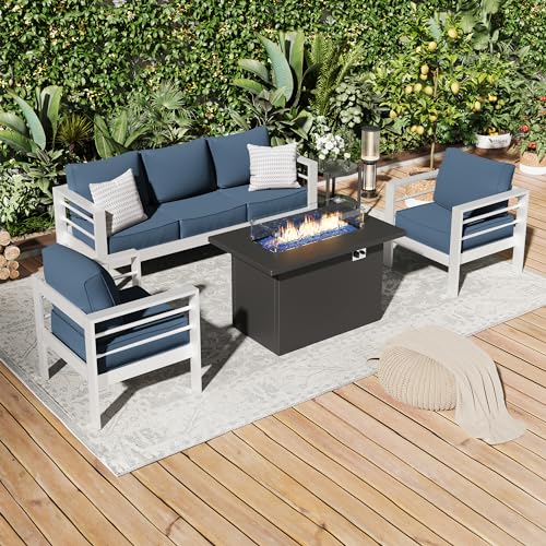 UDPATIO 8 Piece Aluminum Patio Furniture Set, Oversized Modern Outdoor Furniture Set with Olefin Fabric Cushion for Patio Deck Backyard, Dark Grey(with Waterproof Covers)