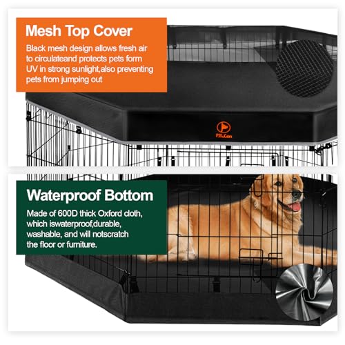 PJYuCien Dog Playpen - Metal Foldable Dog Exercise Pen, Pet Fence Puppy Crate Kennel Indoor Outdoor with 8 Panels 24”H & Top Cover and Bottom Pad for Small Medium Pets