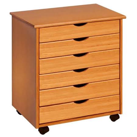Adeptus 76152 6-Drawer Wide Roll Cart, Medium Pine, Brown